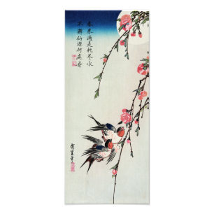 Moon, Swallows en Perzikbloesems Print Foto Afdruk