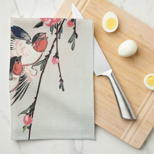 Moon, Swallows en Perzikkeukenhanddoek Theedoek (Quarter Fold)