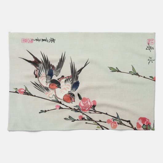 Moon, Swallows en Perzikkeukenhanddoek Theedoek (Horizontaal)