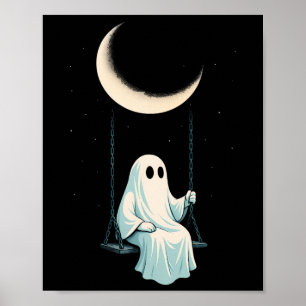 Moon Swing Ghost Shirt Spooky Schattigee nacht okt Poster