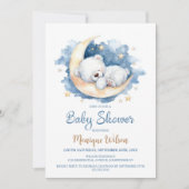 Moon Teddy Bear Baby Shower Invitation Kaart (Voorkant)