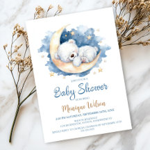 Moon Teddy Bear Baby Shower Invitation