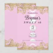 Moon Temple Pink & Gold  Sweet 16 Kaart (Voorkant / Achterkant)