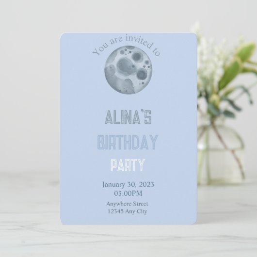 Moon thema verjaardagsuitnodiging kaart (Staand voorkant)