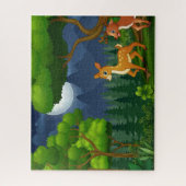Moon Trees Deer Familie in het Nacht Bos Legpuzzel (Verticaal)