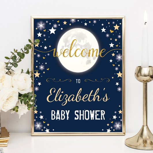 Moon Twinkle Star Galaxy Baby shower Welkom Poster