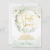 Moon Twinkle Stars Greenery Gold Baby shower Bedankkaart (Voorkant)