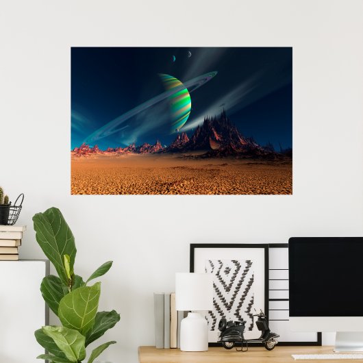 Moon Uitzicht van Planet Newerades Poster (Thuiskantoor)