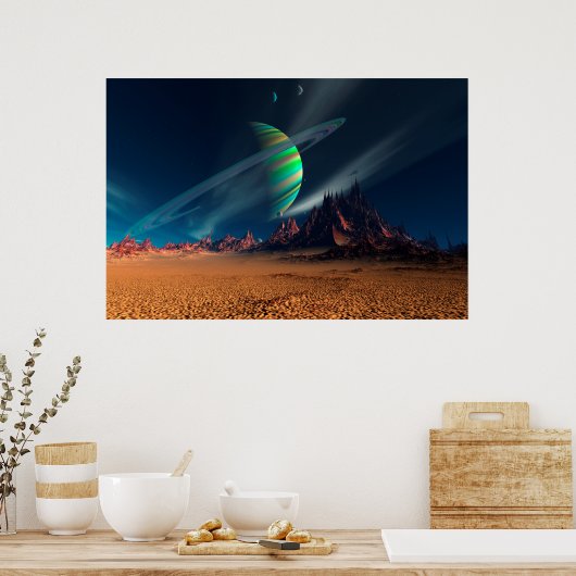 Moon Uitzicht van Planet Newerades Poster (Keuken)