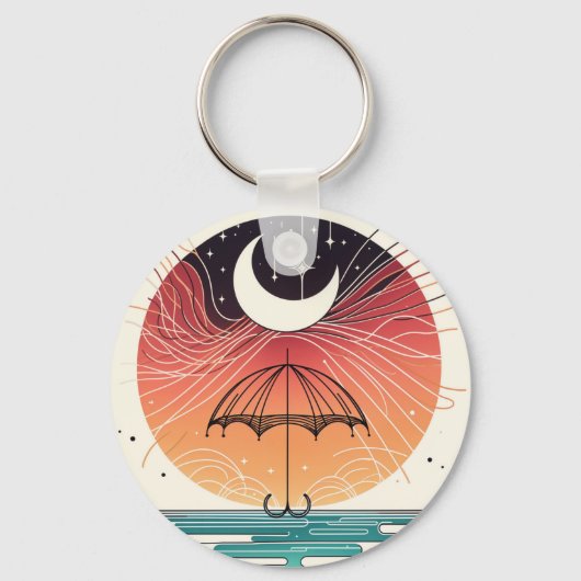 Moon & Umbrella Dream Charm Mini Boho Art Sleutelhanger (Voorkant)
