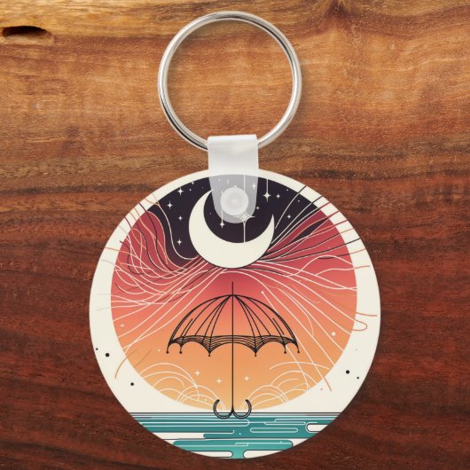 Moon & Umbrella Dream Charm Mini Boho Art Sleutelhanger (Voorkant)