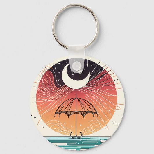 Moon & Umbrella Dream Charm Mini Boho Art Sleutelhanger (Achterkant)