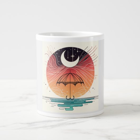 Moon & Umbrella Surreal Boho Line Grote Koffiekop (Voorkant)