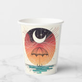Moon & Umbrella Surreal Boho Line Papieren Bekers (Voorkant)