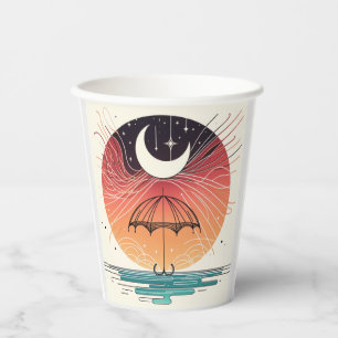 Moon & Umbrella Surreal Boho Line Papieren Bekers