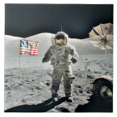 Moon Walk met Amerikaanse vlag Tegeltje (Voorkant)