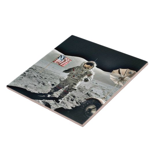 Moon Walk met Amerikaanse vlag Tegeltje (Zijkant)