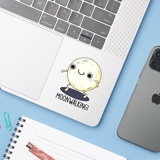 Moon Walking Funny Dance Pun Sticker (Laptop met iPhone)