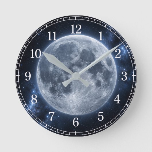 Moon Wall Clock — Space-Inspired Design Ronde Klok (Voorkant)