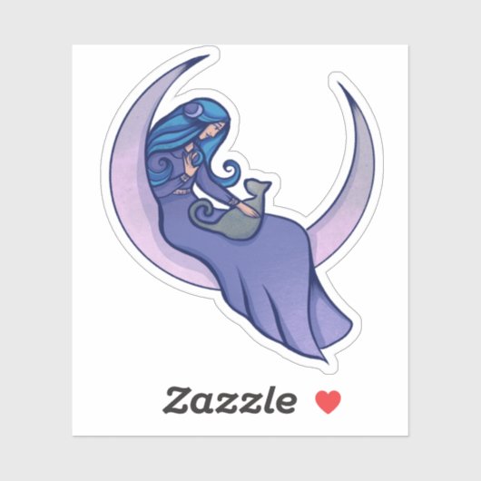 Moon Witch MoonChild Pagan Wicca Art Sticker (Vel)