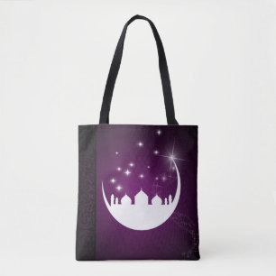 Moon with Mosque Silhouette All-Over-Print Tote Bag