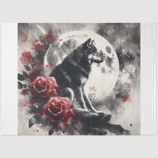 Moon Wolf Floral Tissuepapier (Voorkant)