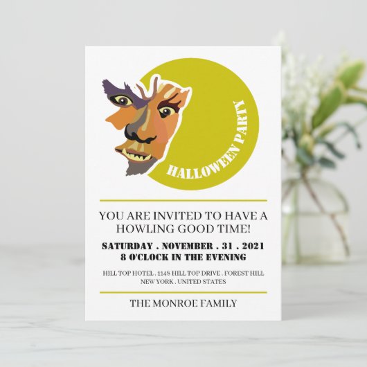 Moon Wolf, Halloween Party Kaart (Staand voorkant)