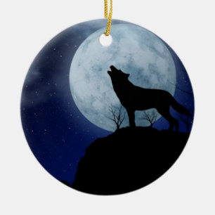 Moon Wolf Keramisch Ornament