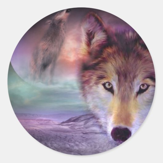 Moon Wolf Ronde Sticker (Voorkant)