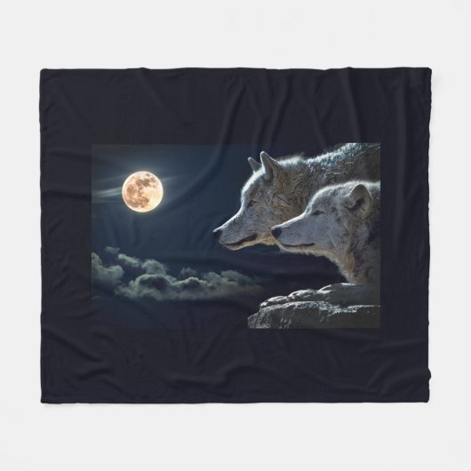 Moon Wolven Fleece Deken (Voorkant (Horizontaal))