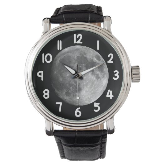 Moon Wrist Watch – Black Night Sky Space Timepiece Horloge (Voorkant)