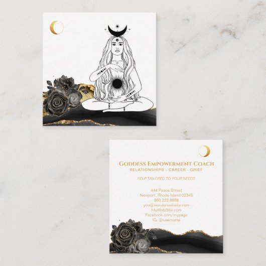 *~* Moon Yoga Luna Roos Goddess Black Gold Vierkante Visitekaartje (Voorkant / Achterkant)