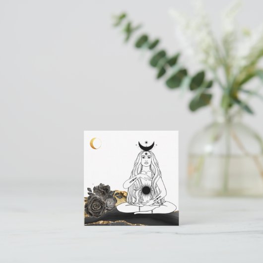 *~* Moon Yoga Luna Roos Goddess Black Gold Vierkante Visitekaartje (Staand voorkant)