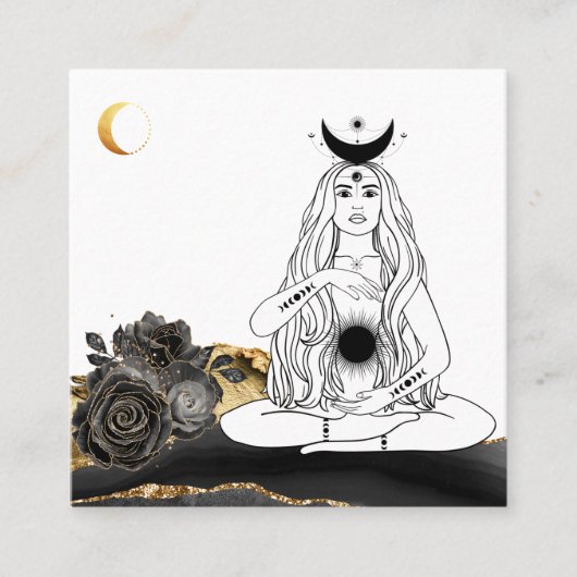 *~* Moon Yoga Luna Roos Goddess Black Gold Vierkante Visitekaartje (Voorkant)