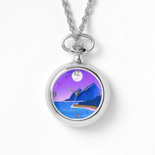 Moon, Zee van sterren en bergen in Violet en Blue Horloge