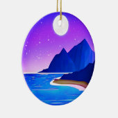 Moon, Zee van sterren en bergen in Violet en Blue Keramisch Ornament (Rechts)