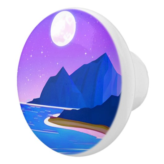 Moon, Zee van sterren en bergen in Violet en Blue Keramische Knop (Rechts)