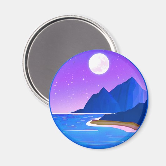 Moon, Zee van sterren en bergen in Violet en Blue Magneet (Voorkant / Achterkant)