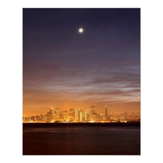 Moon zet San Francisco op hazy December Perfect Poster (Voorkant)