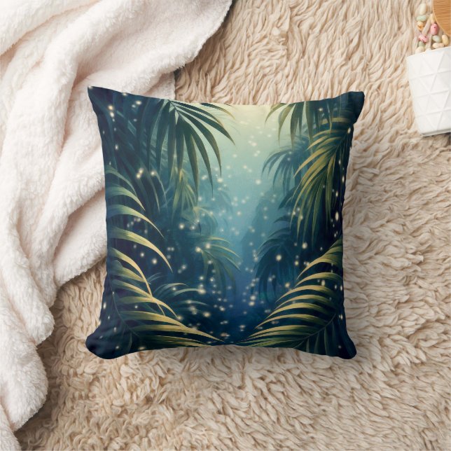 Moonbeam painted palm leaves and fireflies kussen (Deken)