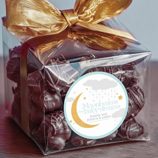 Moonbeams and baby dreams baby shower blue ronde sticker