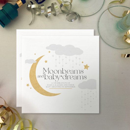 Moonbeams and baby dreams baby shower gray gold servet