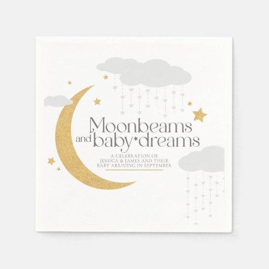 Moonbeams and baby dreams baby shower gray gold servet (Voorkant)