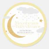Moonbeams and baby dreams baby shower yellow ronde sticker (Voorkant)
