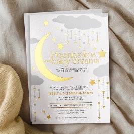 Moonbeams baby Dreams Grijs Goud folie baby shower Folie Uitnodiging
