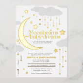 Moonbeams baby Dreams Grijs Goud folie baby shower Folie Uitnodiging (Voorkant)