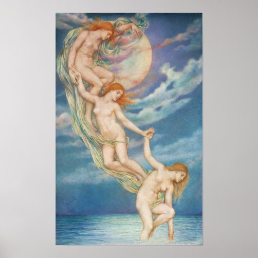 Moonbeams Dippen in het Zee | Evelyn De Morgan Poster (Voorkant)