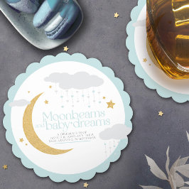 Moonbeams en baby dromen baby shower blauw kartonnen onderzetters