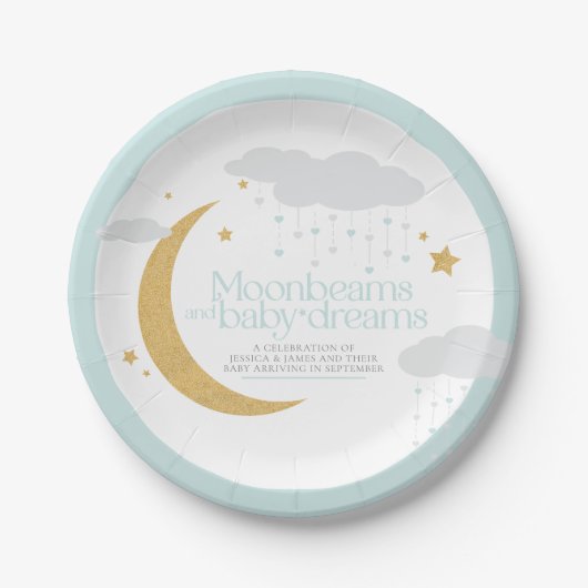 Moonbeams en baby dromen baby shower blauw papieren bordje (Voorkant)