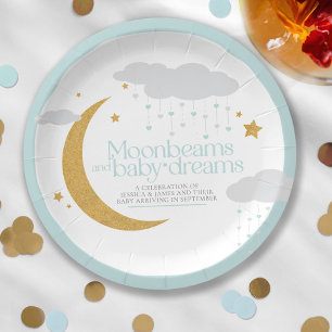 Moonbeams en baby dromen baby shower blauw papieren bordje
